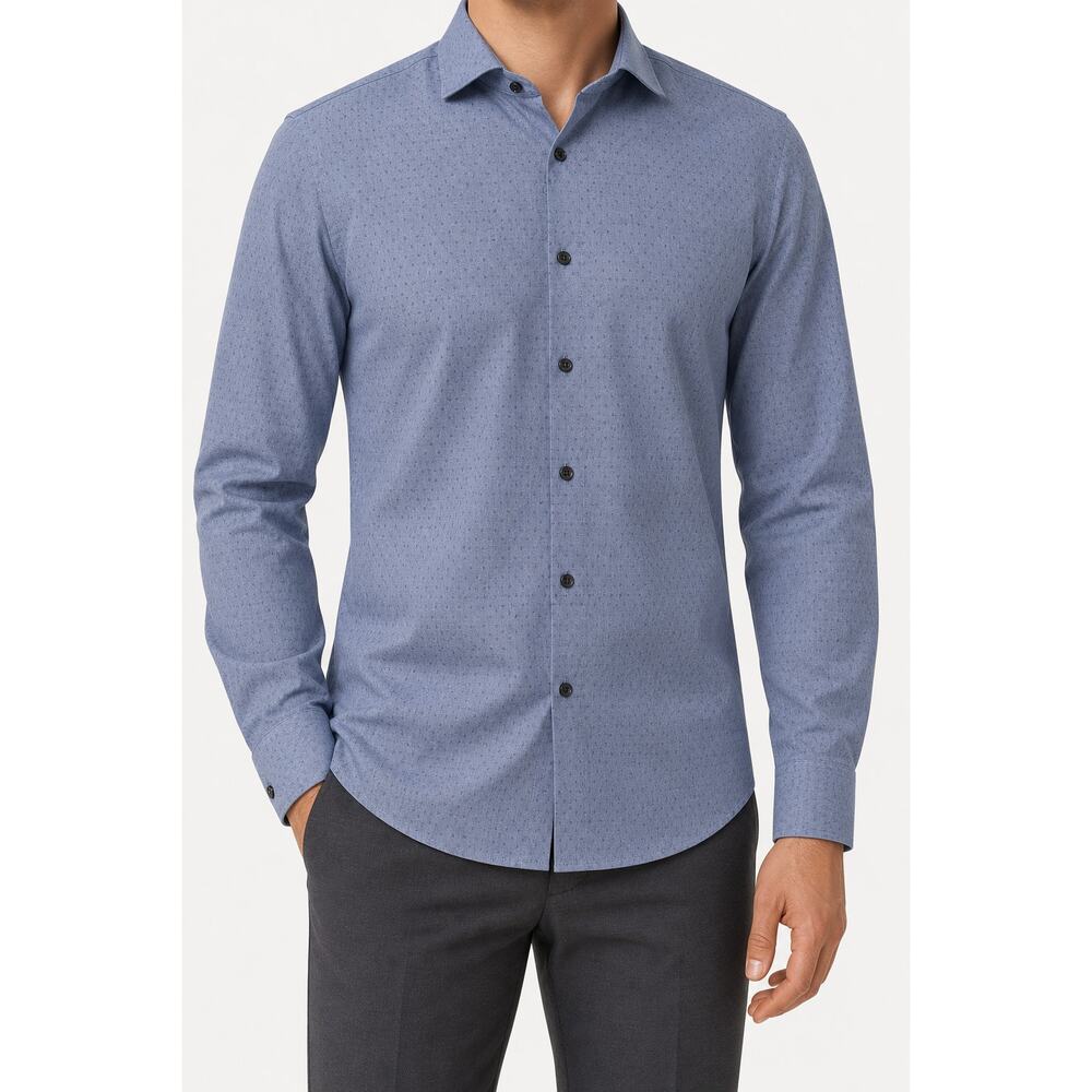 Armani Collezioni Men Blue Micro Pattern Cotton Loong Sleeve Shirt Size XXL/2XL